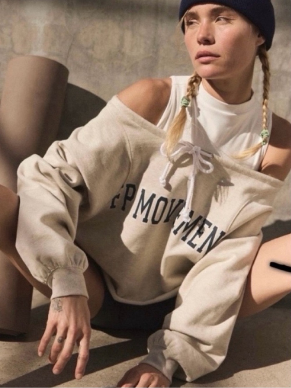 Free People Movement For The Win Off The Shoulder Logo Sweatshirt NWT S